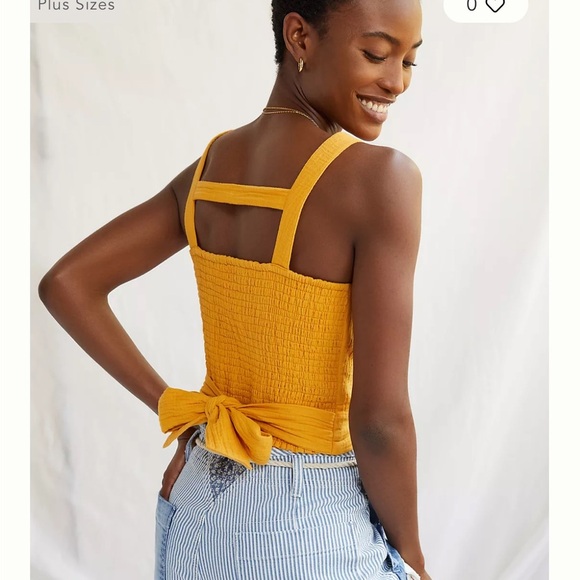 Anthropologie Yellow Smocked Tie-Back Top - Picture 2 of 10